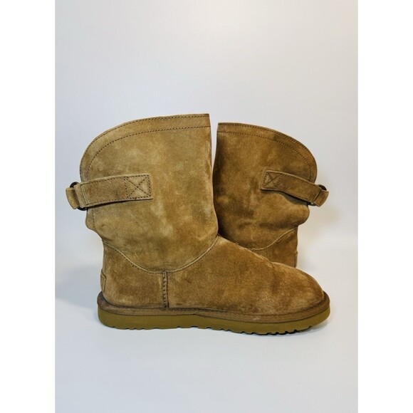 UGG Remora Short Boots Womens Size 9 Chestnut Leather Shearling Fur Lined - Picture 12 of 13